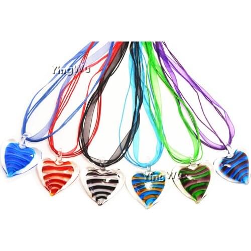 Yingwu Wholesale 6pcs Lot Handmade Murano Lampwork Glass Mix Color Heart Pendant Necklace Charm Jewelry Gift