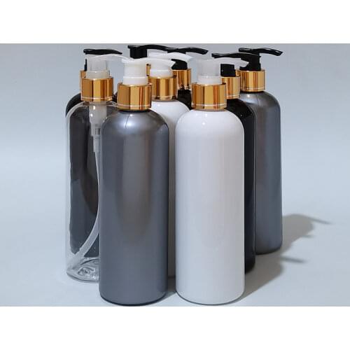 300ml Empty Plastic Lotion Bottles Liquid Soap Pump Container For Personal Care Lotion Gold Aluminum Pump Cosmetic Containers