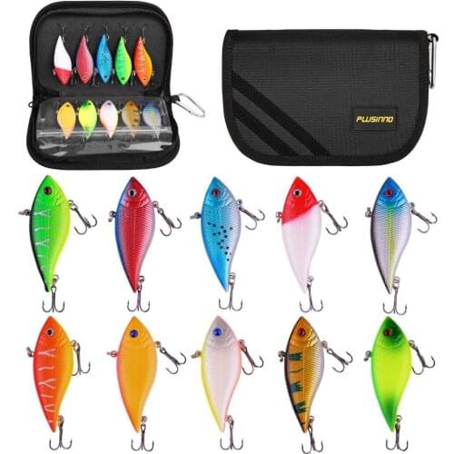 PLUSINNO 10pcs Fishing Lures Jerkbait Minnow Bass Crankbait Kit Topwater Popper Lure with Treble Hook Life-like Swimbait Lure