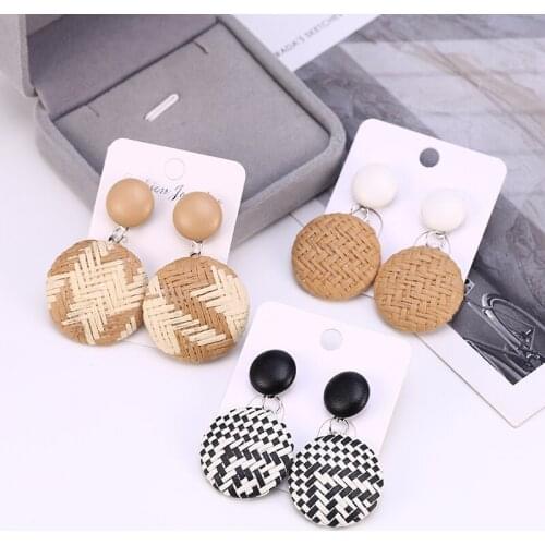 HOCOLE Fashion Weave Wooden Drop Earrings For Women Geometric Big Hollow Out Rattan Knit Hanging Dangle Earring Female Jewelry