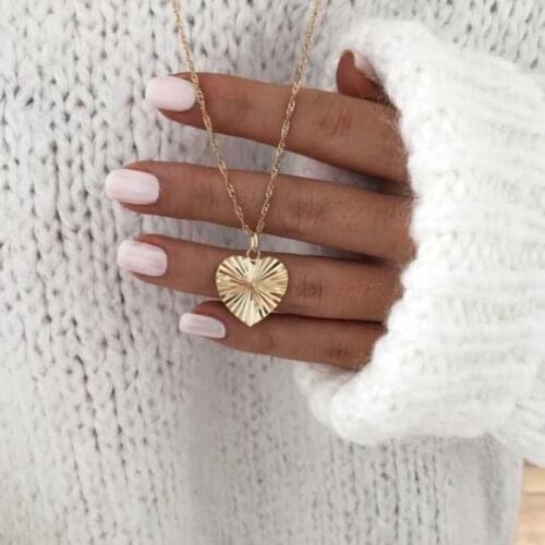 Gear heart sweater necklace stainless steel for women gold color vintage retro paper folded necklace fashion 2020