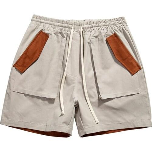 Harajuku Color Block Pockets Casual Cargo Shorts Mens High Street Overalls Straight Vibe Summer Five Point Pants Loose Short