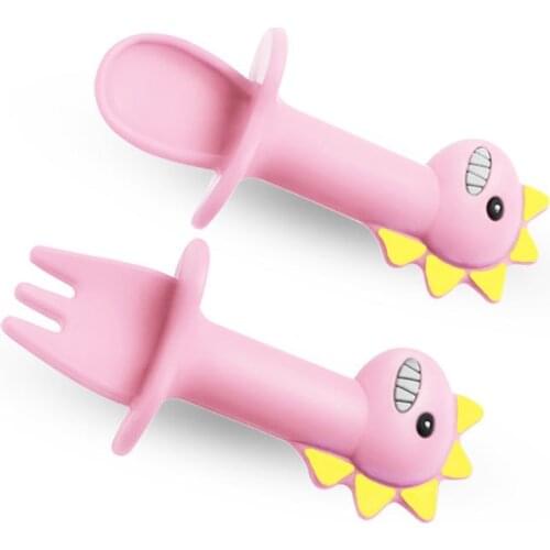Silicone Spoon Baby Cartoon Soft Spoon Food Supplement Training Short Fork Spoon Children Tableware Set Rice Cereal Spoon