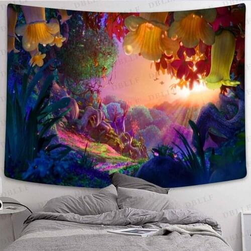 Simsant Mushroom Forest Tapestry Fairy Tale Psychedelic Forest Art Wall Hanging Tapestries for Living Room Home Dorm Decor
