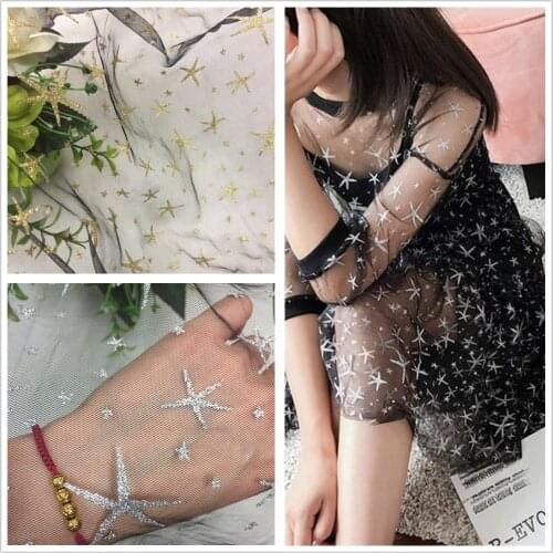 Explosion mesh cloth mesh yarn printing gold and silver bronzing sea stars printing powder dusting skirt childrens fairy fabric