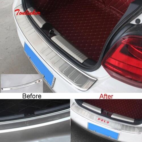 Tonlinker Cover Sticker For Volkswagen POLO Hatchback Car styling 1 pcs Stainless Steel Tail gate Protection Cover stickers