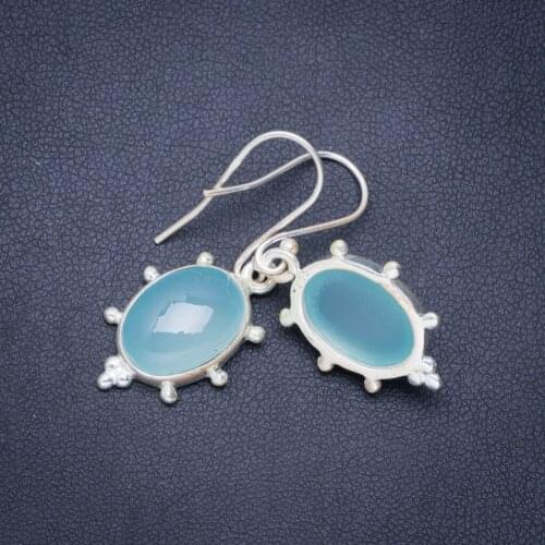 Natural Chalcedony Handmade Unique 925 Sterling Silver Earrings 1.5" A0718