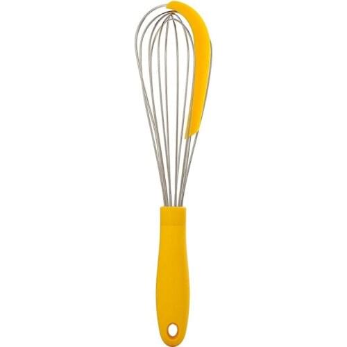 304 Stainless Steel Balloon Whisk with Silicone Scraper - Elegant Handle & Thick Wire Balloon Whisk for Mixing