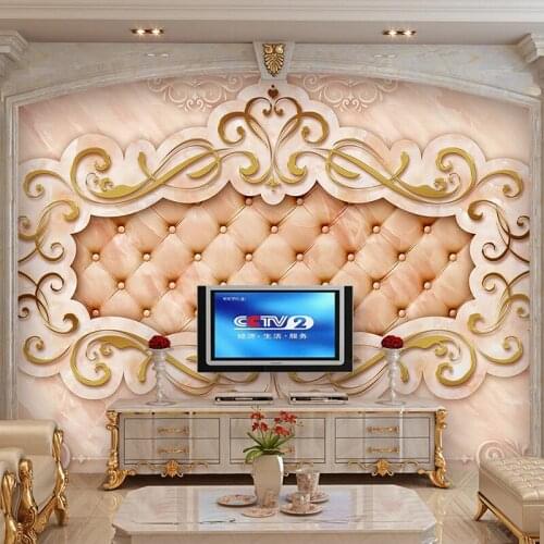 Custom Waterproof Canvas Painting Wall Art Wallpaper European Style Soft Package Marble Pattern Living Room TV Background Mural