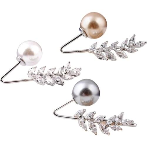 Pearl Brooch Safety Pins Rhinestone Crystal for Wedding Party Champagne