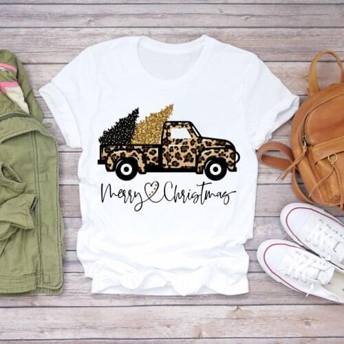 Women T-shirts Tree Leopard Vintage 90s Cute Truck Merry Christmas Print Lady Womens Graphic T Top Shirt Female Tee T-Shirt