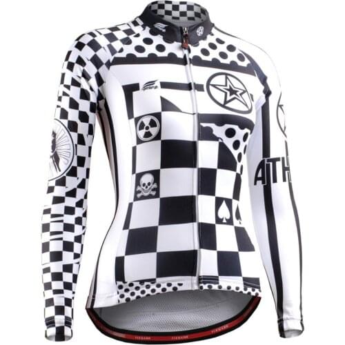Womens Cycling Jerseys Bike Shirts Bicycle Clothings Chess Graphic Full Zipper Long Sleeve MTB Bike Tops Shirt S-XXL Ciclismo