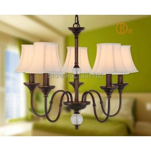 5 heads American country style CRYSTAL BALL pendant lamp Dining Room bedroom Bar Light fabric shade Chandelier lights