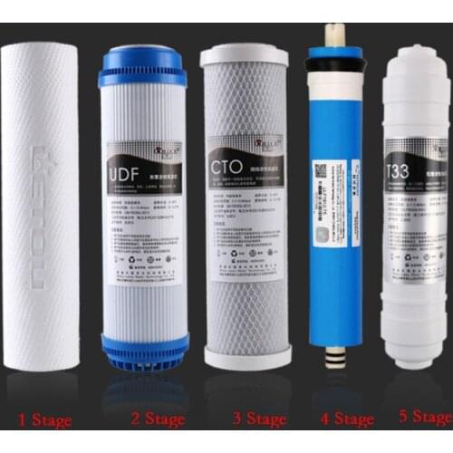 5 Stage Reverse Osmosis RO Water Filters Replacement Set with Water Filter Cartridge 75 GPD Membrane / 50 GPD Membrane