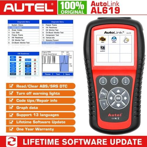Autel AutoLink AL619 Engine ABS SRS Airbag OBD2 Code Reader Scanner Tool automotive scanner tool