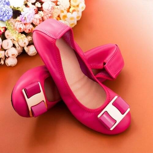 Genuine Leather Flats Metal Bow Buckle Women Ballet Flats Luxury Brand Shoes Women Designers Soft Comfort Loafers Womenshoes