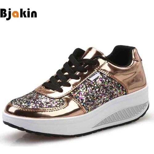 Bjakin INS Woman Bling Running Shoes Casual Sport Athletic Shoes Light Increased Womens Shoes Wedge Sneakers Female Big Size 42