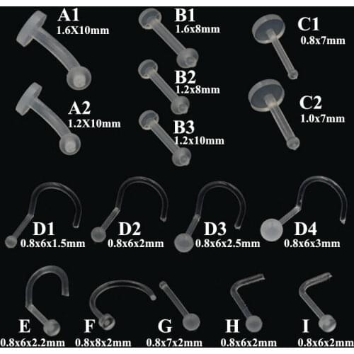 CHUANCI 10 PCS Bioplast Flexible Nose Lip Ring Labret Eyebrow Ring Belly Ring Body Piecing Jewelry
