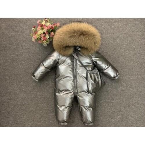 Children Winter Jumpsuit Kids Baby Snowsuit Nature Fur Duck Down Warm Jacket for Girl Coats Toddler Winter Park for Boy Overalls