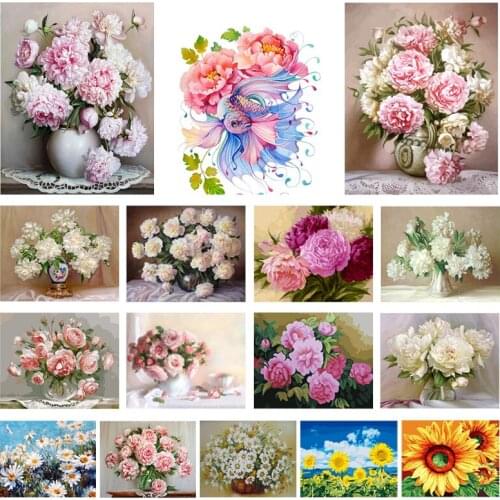 Home Decor Diamond Painting Flower Peony & Sunflower & Chrysanthemum Full Square/Round Drill 5D DIY Diamond Embroidery Kit Gift