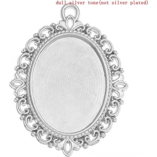 DoreenBeads Retail Charm Pendants Oval Silver Color Cabochon Setting(Fit 25mm x 18mm)4cm x 3cm(1 5/8" x1 1/8"),30PCs