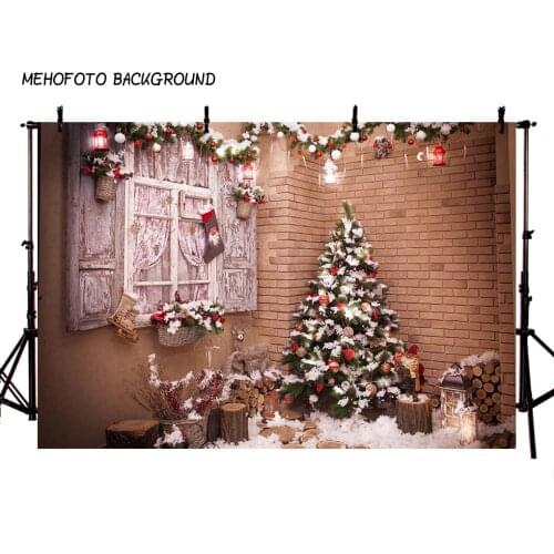 Photography Backdrops Christmas Background Fireplace Tree Winter Snow Window Interior Baby Birthday Background For Photo Studio