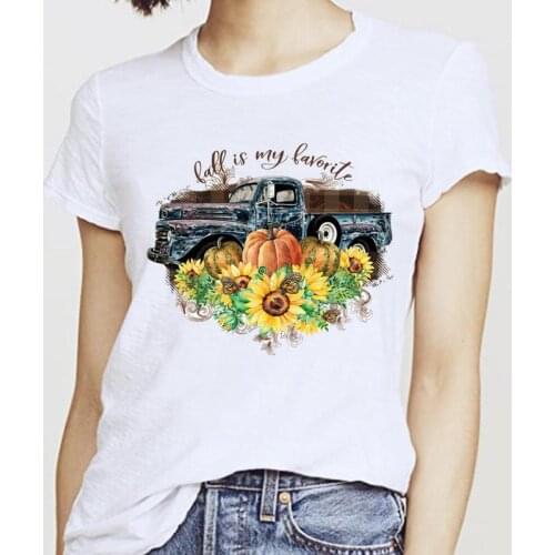 Fall Thanksgiving Flower Truck New Style Halloween Graphic Cartoon Autumn Tee Top Tshirt 2021 Women Female Print T-shirt