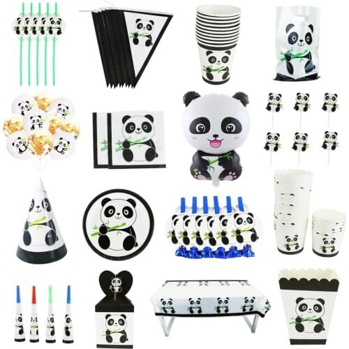 Hot Cartoon Panda Theme Happy Birthday Party Paper Straws Napkin Balloons Cake Toppers Gift Bags Baby Shower Party Supplies
