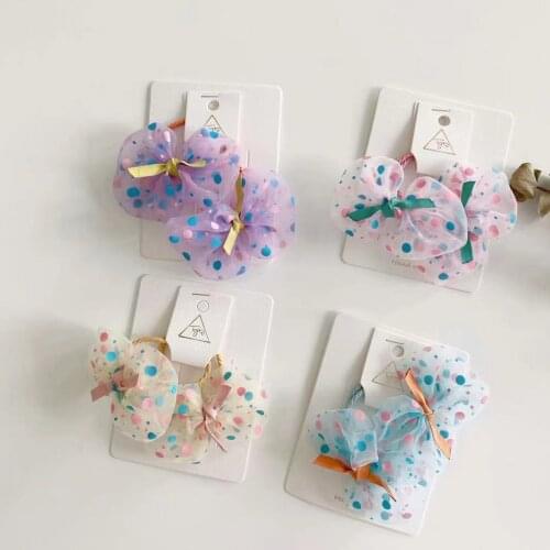 Korean Children Wave Dot Mesh Rainbow Cute Little Girl Elastic Rubber Hair Band Bow Hair Rope Ornament Lovely