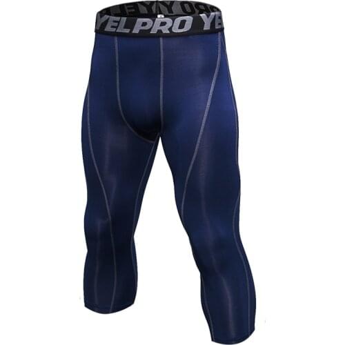 Muscleguys Summer Mens Compression Tights 3/4 Pants Sportswear Tight Fitness Trouser Joggers Leggings Slim Fit Workout Gyms Pant