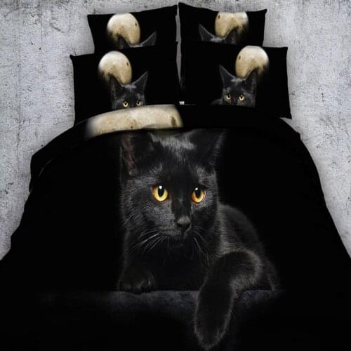 Black Cat Bedding Sets 3D Animal Duvet/Quilt Cover Twin Full Queen King Size Bedlinen 3/4pc 500TC Adult/Girl Coverlet Pillowcase