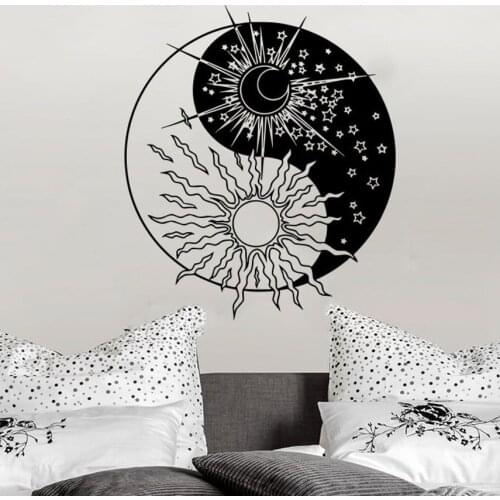 Yin-yang Wall Decal Sun Moon Sunshine Stars Yoga Crescent Dual Ethnic Night Symbol Wall Sticker Vinyl Home Bedroom Decor C825