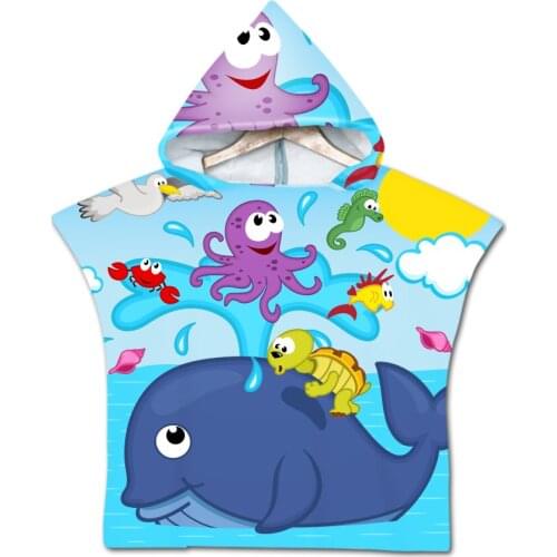 New Children Cute Cartoon Hooded Cloak Beach Towel Animal Printed Microfiber Baby Boys Girls Kids Swimming Bath Towel