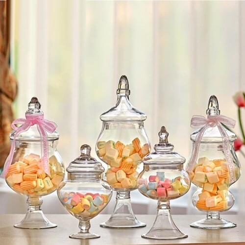 NEW Transparent lid storage bottles dust-proof glass cake stand dessert candy jars tea caddy, canister wedding vase Decoration