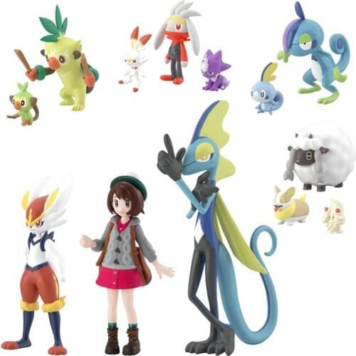 Genuine Pokemon SCALE WORLD Grookey Thwackey Scorbunny Toxel Sobble Alcremie Rillaboom Action Figure Model Toys
