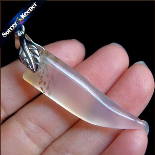 Hand carved Agates Tooth Women Man Necklace Pendant Natural Moss Agates Stone Ivory Crystals Beads for Jewelry Making MS491