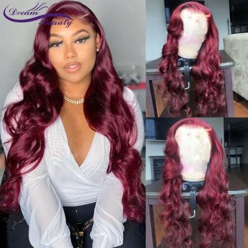 13*4 Lace Front Wig 99J Brazlian Remy Wavy Lace Frontal Human Hair Wigs For Women Human Hair Wig Pre Plucked Dream Beauty