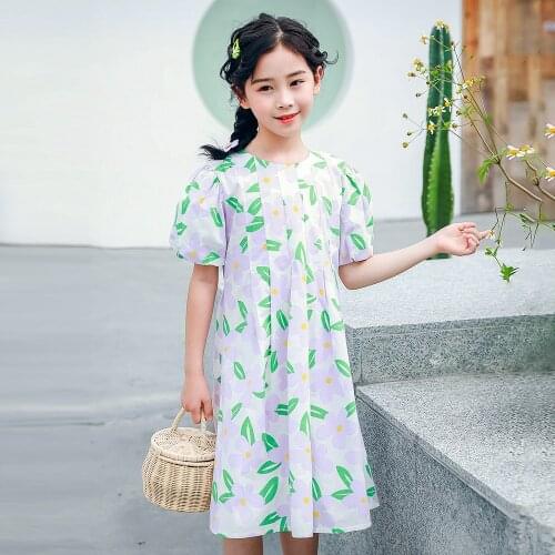 Big Girls printing Dresses 2021 Summer Party Kids Costume Teens Children Short sleeve zipper Clothes Elegant Girl Dress 3-12Year