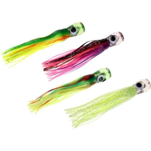 Lifelike 3D Eyes Jet Head Trolling Skirt Lure Soft Octopus Squid Lures Offshore Fishing
