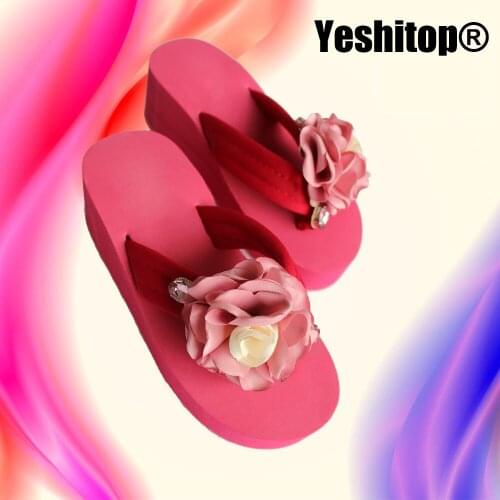 Hot Summer Flip Flops for girls with sweet floral appliques for casual and beach attire slippers with Lace women wedge sandal