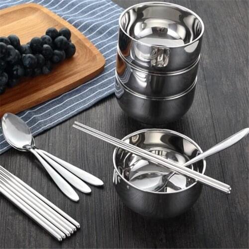Portable Barbecue Tableware Set Camping Stainless Steel Bowl Chopsticks Spoon Suit Bag Travel Tableware Set