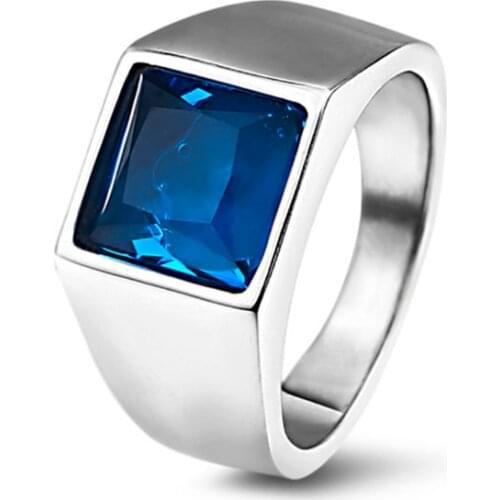 Simple Style Stone Ring 316L Stainless Steel Women Mens Green Blue Stone Ring