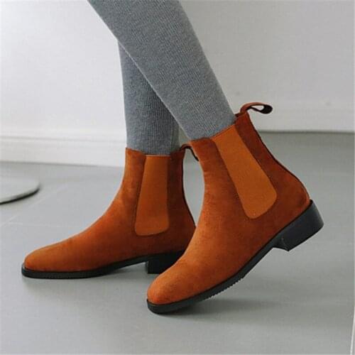 PXELENA 5 Colors Women Chelsea Boots Faux Suede Low Heels Elastic Band Comfort Casual Daily Winter Shoes Lady Plus Size 34-43