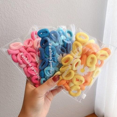 50pcs Wholesale Girls Colorful Small Ring Elastic Hair Bands Ponytail Holder Rubber Bands Cute Scrunchie Kids Hair Accessories