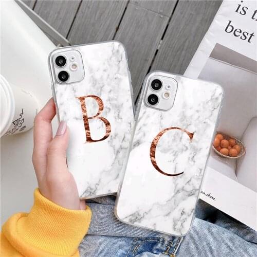Luxury marble alphabet phone case For iPhone 11 12 Pro XS MAX XR X 7 8 6Plus SE 2021