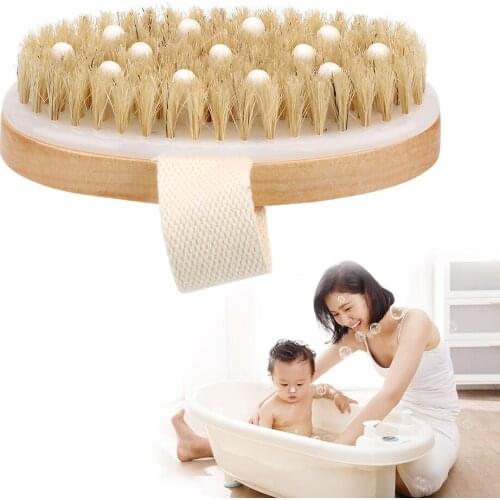 Back Body Clean Scrubber Bath Brush Dry Skin Scrub Medium Strength Massage Wooden Bathing Brushing Exfoliating Bristles