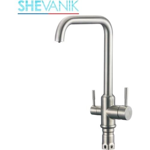 SHEVANIK kitchen faucet with connection filter drinking water, steel mixer, faucet of steel, chrome faucet kitchen,three hoses, for hot,cold and water purification,stainless steel S268B