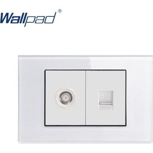 TEL SAT Satellite Socket Wallpad Luxury Tempered Glass Panel Electric Wall Socket Weak Electricity Outlets For Home