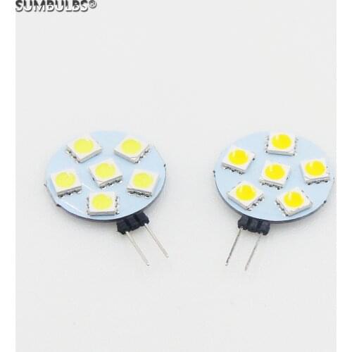 SUMBULBS 2PCS/Lot on DC 12V Input 5050 SMD LED Bulb 1.2W G4 Socket 6 LEDS Warm Cold White Lamp for DIY Llights