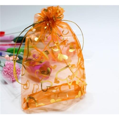 100PCs Colorful Heart Organza Bags Charm Jewelry Bags Wedding XMAS Party Favor Gift Pouches For Love Gift Jewelry 13cmx18cm